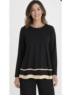 LAUREN Ralph Lauren Stretch Cotton Shoulder Button 3/4 Sleeve Top In Black-XL